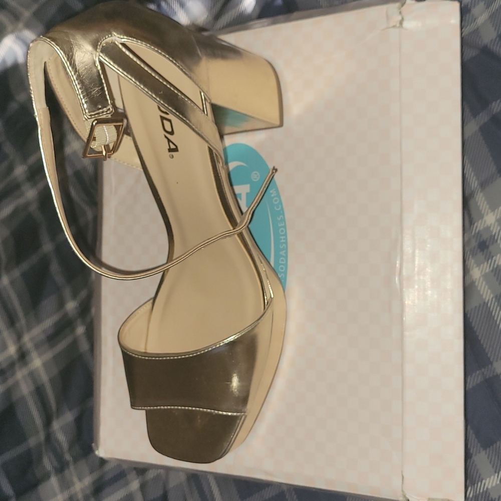 Gold Chunky Heel Sandals
